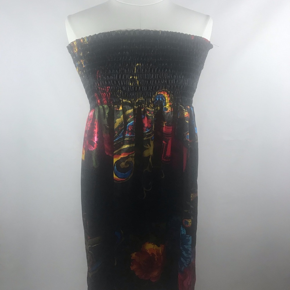 Strapless Black Dress w/Floral Print